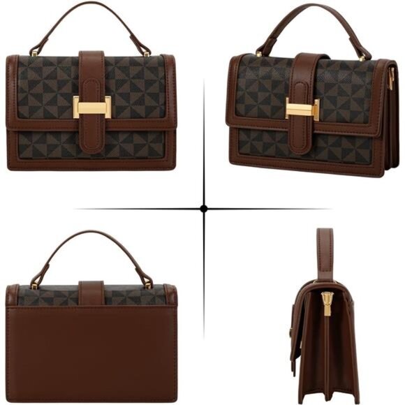 Crossbody Bags Top Handle Purses for Lady, Brown Vegan Leather Women's Handbags - Picture 7 of 8